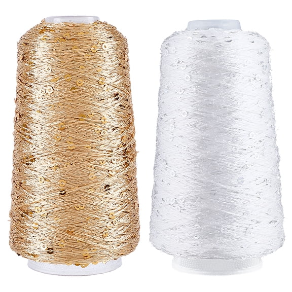 1093.62 Yards 2 Colors Sequin Sparkle Yarn Accessories Metallic Glitter Sequins Thread Polyester Hand Needle String with Spool