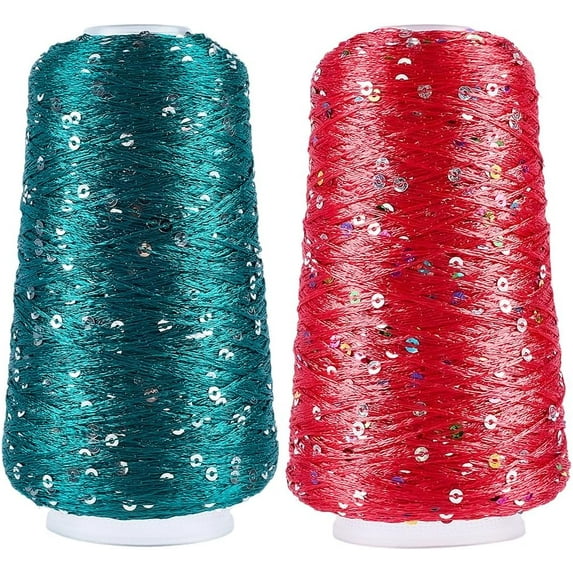 1093.62 Yards 2 Colors Sequin Sparkle Yarn Accessories Metallic Polyester Glitter Sequins Thread Hand Needle String with Spool for Sewing Making DIY Craft Knitting Crocheting Clothes Decor