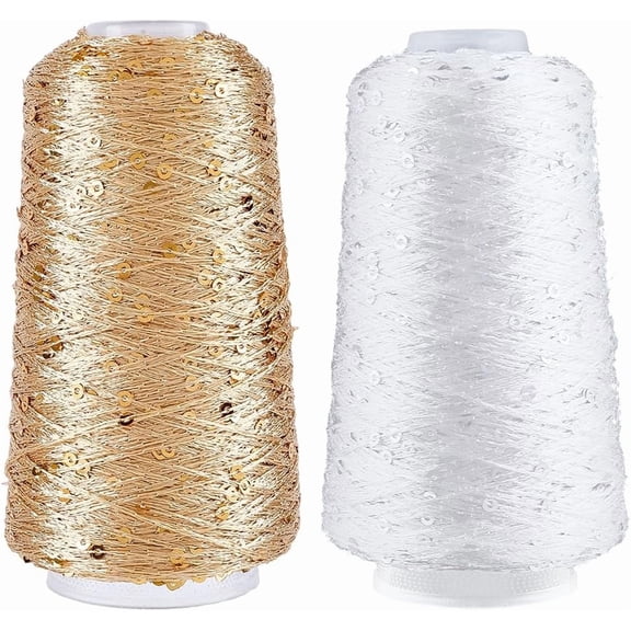1093 Yards Gold Silver Sequin Sparkle Yarn Accessories Metallic Glitter Sequins Thread Christmas Hand Needle String with Spool for Sewing Making Clothes Decor DIY Crafts Knitting Crocheting