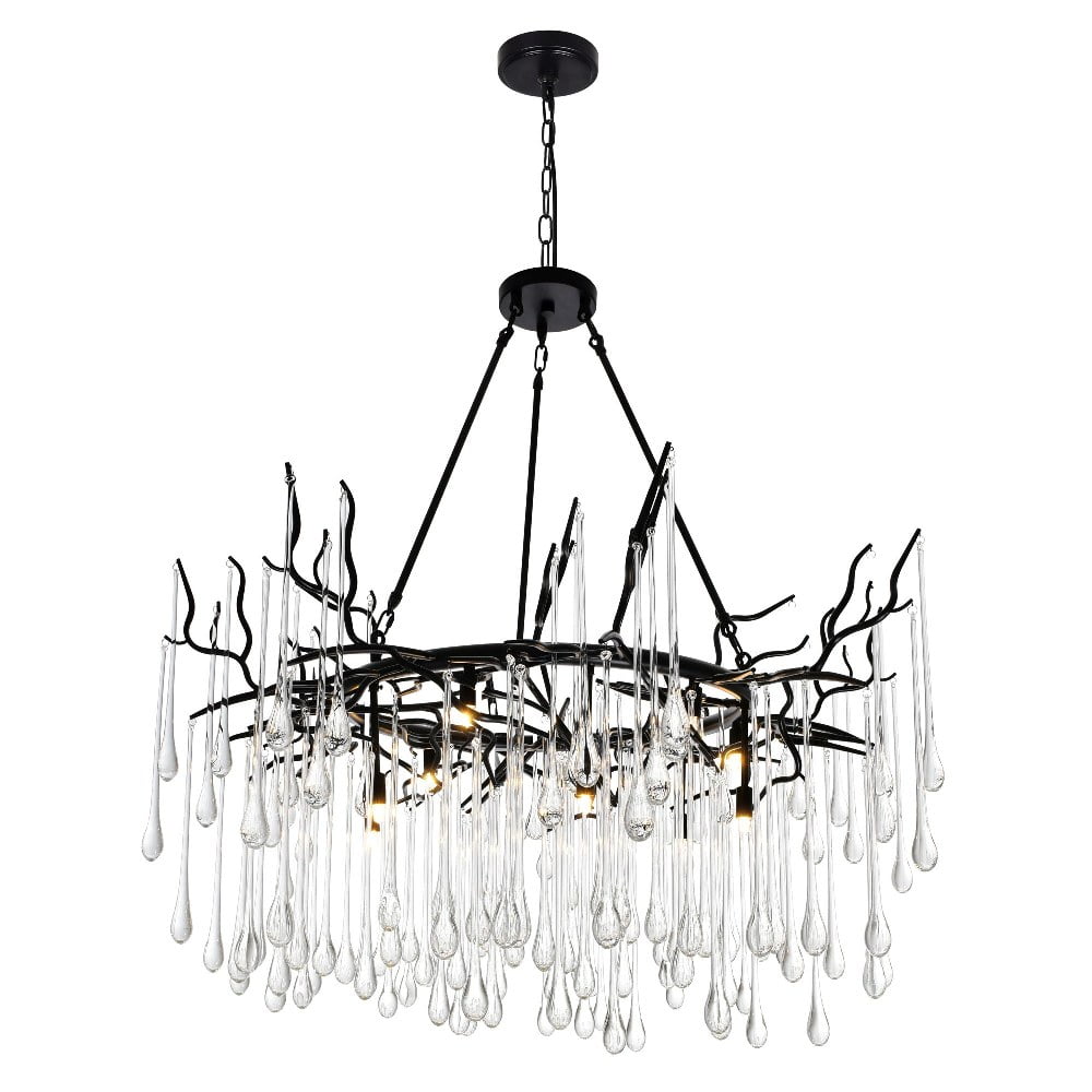 CWL Lighting Anita 45-145" 12-Light Glass Chandelier in Black