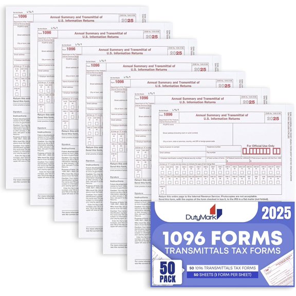 1096 Forms 2025, 50 Pack of 1096 Transmittal/Summary Laser 2025 Tax Forms - Compatible for QuickBooks and Accounting Software, Use for 1099 NEC, MISC, INT, and Other 1099 Forms