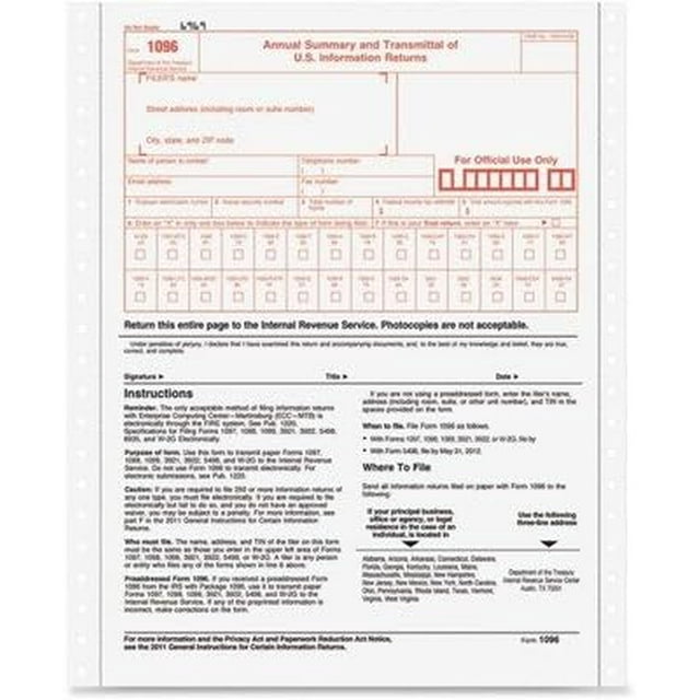 1096 IRS Approved Tax Forms