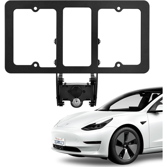 109684400B Rear License Plate Frames for Tesla Model Y and Model 3, Rear Plate Holder with Metal Stainless Steel Screws Cap and Screws, Rust Proof Rattle Proof Rear Plate Mounting Kit