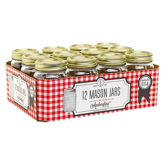 10985 10985AHG17 1 Pint Home Canning Jars with Metal Lids and Rings, Clear - Pack of 12