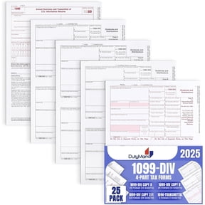 1099 DIV Tax Forms 4 Part 2025 - Kit for 25 Vendors 4-Part, Complete Laser DIV Dividends and Distribution Forms Value Pack, Compatible with QB and Accounting Software