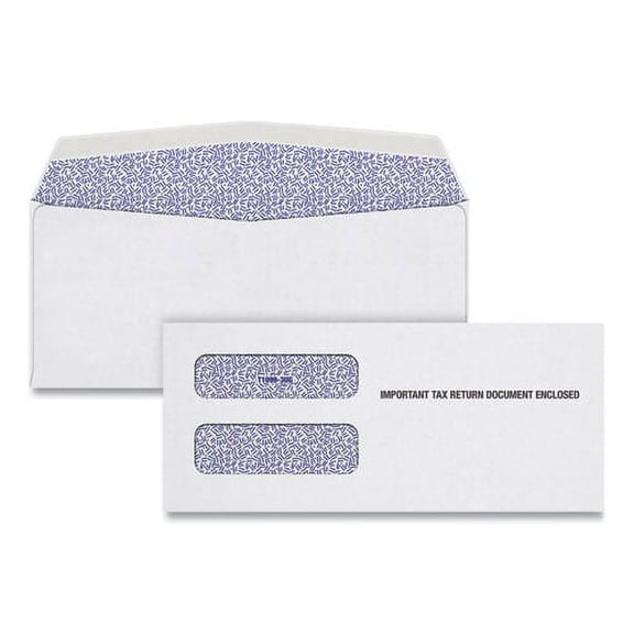 1099 Double Window Envelope, Commercial Flap, Gummed Closure, Contemporary Seam, 3.75 X 8.75, White, 24/pack | Bundle of 2 Packs