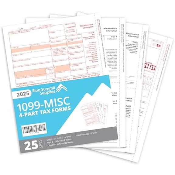 1099 MISC Forms 2025, 4 Part Tax Forms Kit, 25 Vendor Kit of Laser Forms, Compatible with QuickBooks and Accounting Software$$Office