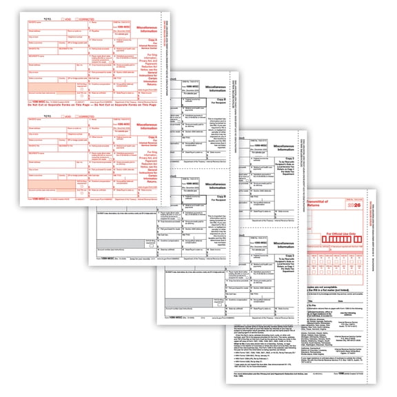 1099-MISC Tax Forms 5-Part Set 2-Up Copy A, B, 2/1, 2/1, 2/1, 25/Pk