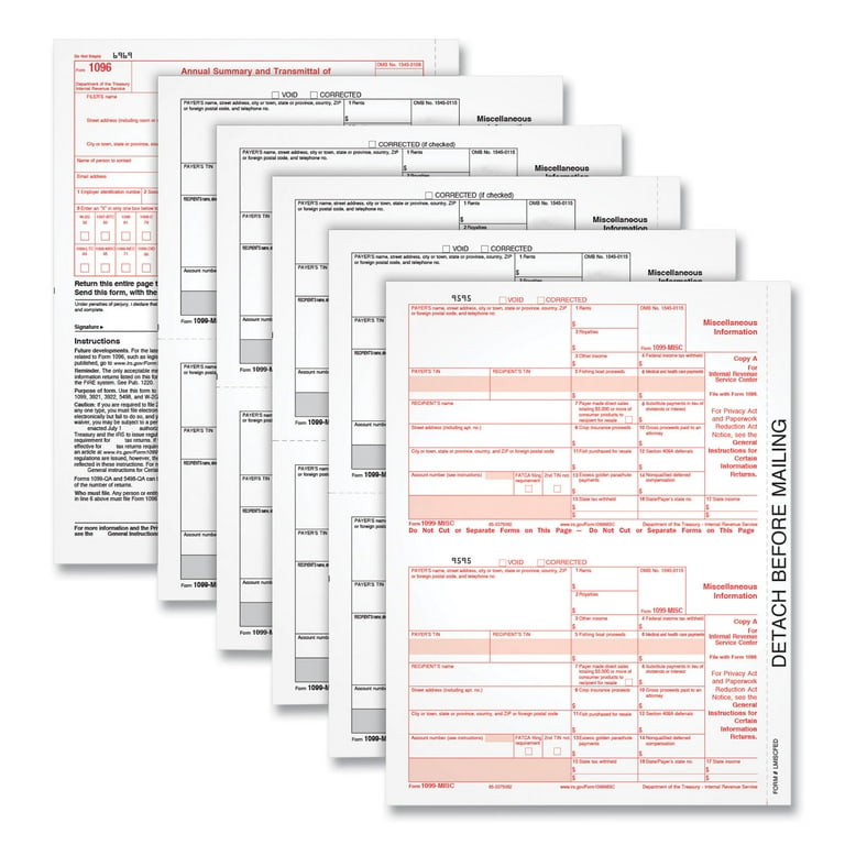 1099-MISC Five-Part Laser Forms and Envelopes, Fiscal Year: 2023, 5-Part Carbonless, 8 x 5, 2 Forms/Sheet, 10 Forms Total