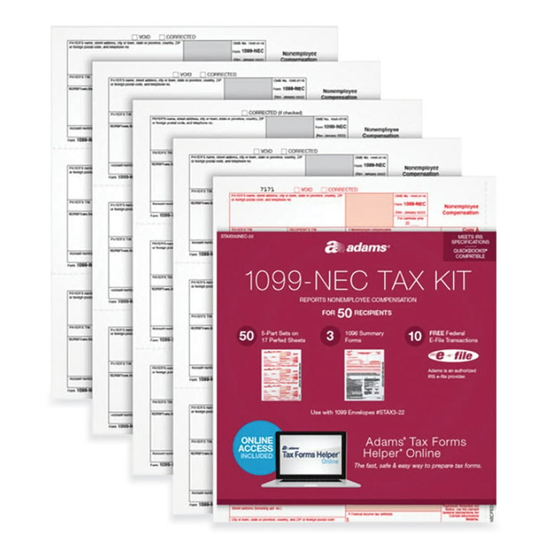 1099-NEC + 1096 Tax Form Bundle, Inkjet/Laser, Fiscal Year: 2023, 5-Part, 8.5 x 3.67, 3 Forms/Sheet, 24 Forms Total 1099-NEC + 1096 Tax Form Bundle, Inkjet/Laser, Fiscal Year: 2023, 5-Part, 8.5 x 3.67, 3 Forms/Sheet, 24 Forms Total