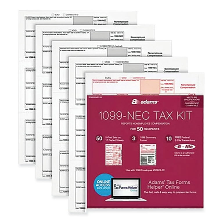 1099-NEC + 1096 Tax Form Bundle, Inkjet/Laser, Fiscal Year: 2023, 5-Part, 8.5 x 3.67, 3 Forms/Sheet, 24 Forms Total 1099-NEC + 1096 Tax Form Bundle, Inkjet/Laser, Fiscal Year: 2023, 5-Part, 8.5 x 3.67, 3 Forms/Sheet, 24 Forms Total