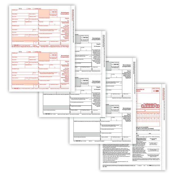 1099-NEC 3-Part Set, 2-Up Tax Forms Copy A, B, 2/1, with Self-Seal Envelopes (50 Employees)