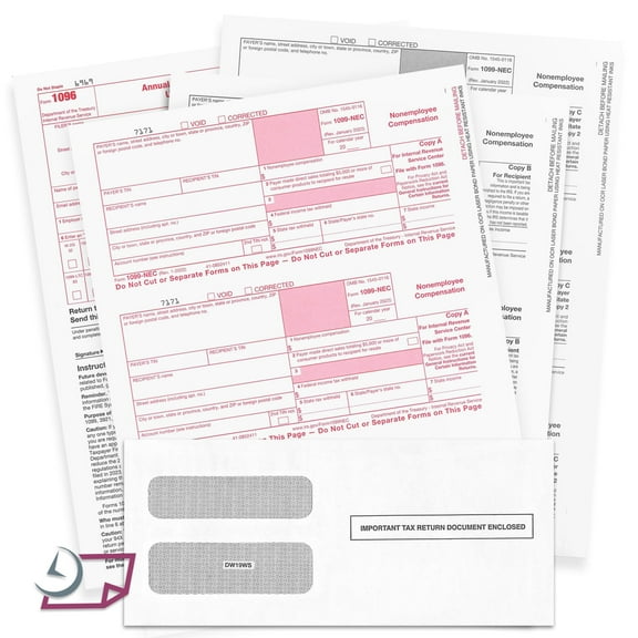 1099-NEC Forms for 2025, 4-Part Tax Forms, Vendor Kit of 50 Laser Forms and 50 Self-Seal Envelopes, Forms Designed for QuickBooks, TFP and Other Accounting Software
