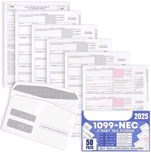 1099-NEC Tax Forms Pack Of 150 - Recipient Copy B Forms For Non-Employee Compensation
