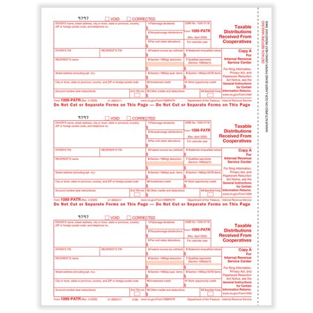 1099-PATR, 3-Up Federal Copy A (Patronage), IRS Approved Tax Forms, 150/Pk
