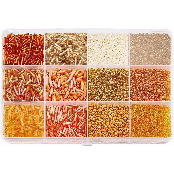 10998pcs Glass Seed Beads Tube Beads Bulk Orange Bugle Beads Mini Glass Beads Sequins Beads for Sewing Jewelry Making Craft Hole: 0.5/1mm 1box