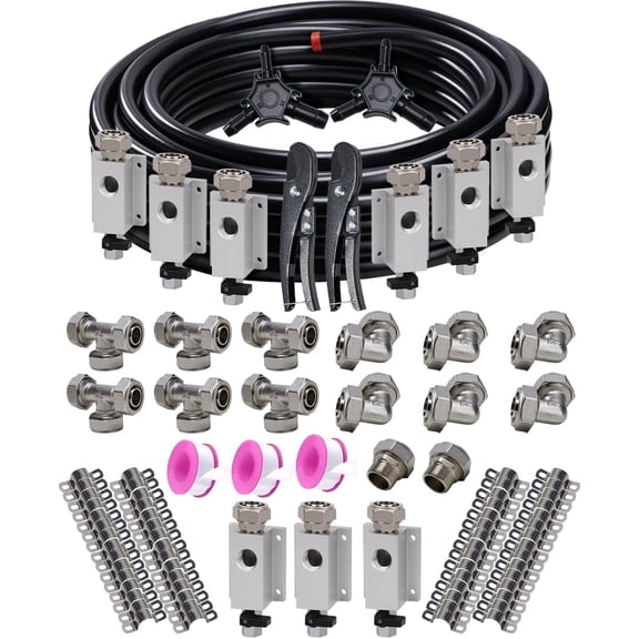 109PCS Compressed Air Line Kit for Shop/Garage, 3/4" x 300 Feet HDPE-Aluminum Air Tubing Black for Rapid Air System, Shop Air Line Kit Pressured Leak-Proof Easy to Install 200 PSI