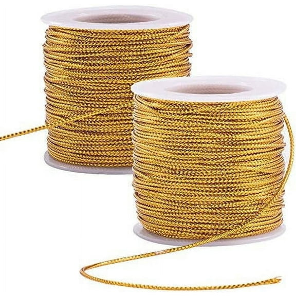 109Yards 2mm Metallic Cord Gold Metallic Beading Cords Metallic Tinsel Cord Tinsel String for Christmas Tree Ornaments Hanging