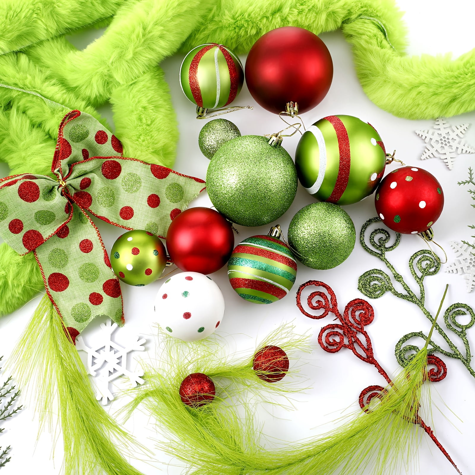 109pcs Christmas Tree Decorations Lime Green Red Peppermint Candy Ball