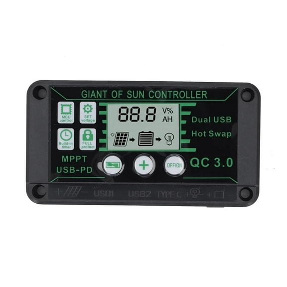 10A-100A Solar Charge Controller MPPT 12V/24V Charge Controller Dual USB Auto Solar Cell Panel Charger Regulator ,Simple and Convenient to Set