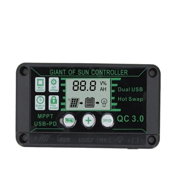 10A-100A Solar Charge Controller MPPT 12V/24V Charge Controller Dual USB Auto Solar Cell Panel Charger Regulator ,Stable & Reliable - 10A_A