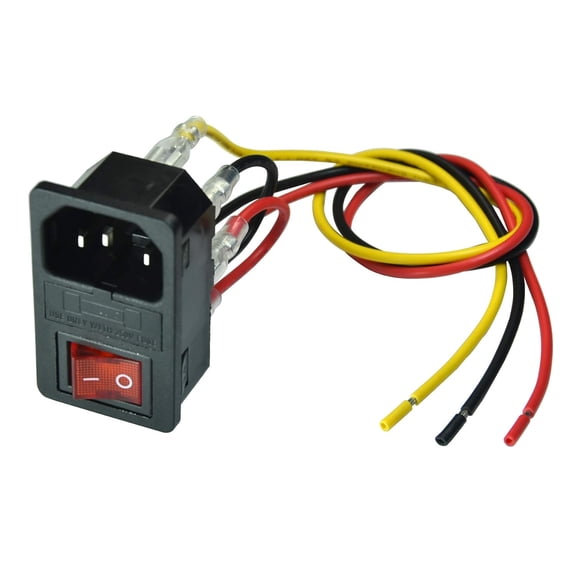 10A 125V Rocker Switch Power Socket Inlet Module Plug 10A Fuse with 5Pcs 16AWG Wiring 3 Pin IEC320 C142 Pack