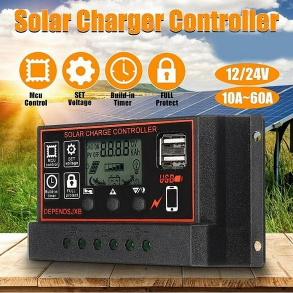 10A-60A PWM12V/24V Solar Charger Controller USB Dual Solar Panel Regulator