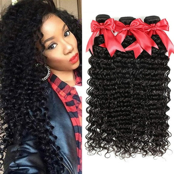 10A Brazilian Virgin Human Hair Pineapple Deep Wave 3 Bundles 100% Unprocessed Virgin Remy Hair Weave Deep Curly Hair Bundles Natural Black Color (20"20"20")