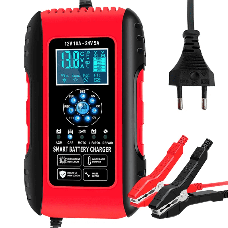 10A Car Battery Charger 12V/24V for Auto Motorcycle AGM Lifepo4 Lead Acid