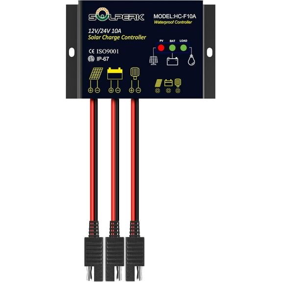 10A Solar Charge Controller Waterproof Solar Panel Controller 12V/24V PWM Solar Panel Battery Intelligent Regulator for RV Boat car with LED Display