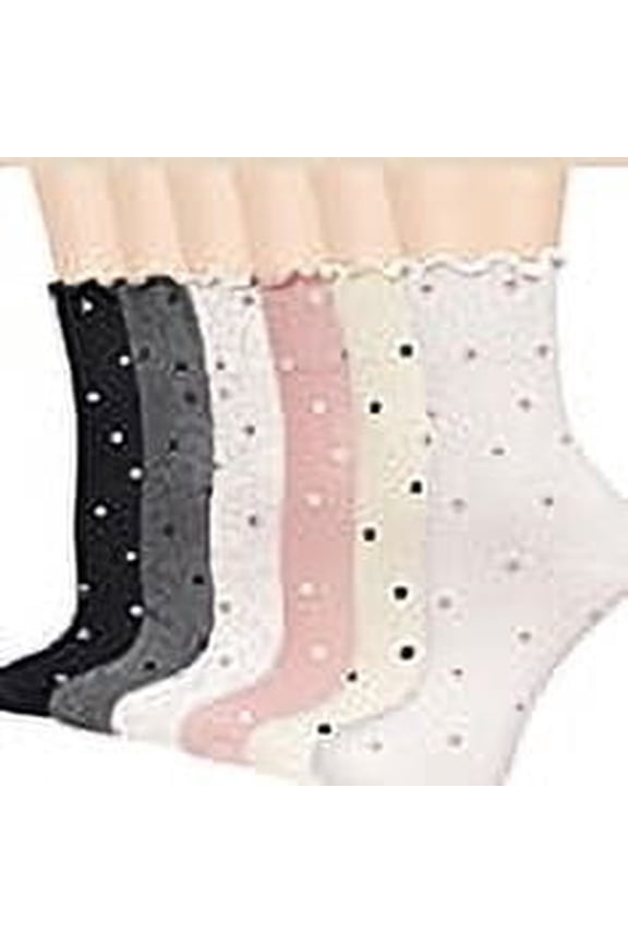 Women's Ruffle Socks,Casual Cute Ankle Socks Breathable Knit Cotton Soft Frilly Crew Socks for Women 6 Pack