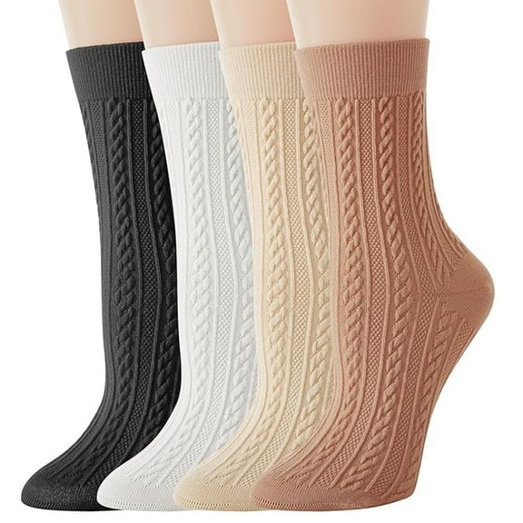 10AGIRL Crew Socks for Women, 4 Pack Thick Knit Cotton Aesthetic Calf Socks