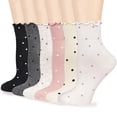 thumbnail image 1 of Women's Ruffle Socks,Casual Cute Ankle Socks Breathable Knit Cotton Soft Frilly Crew Socks for Women 6 Pack, 1 of 7