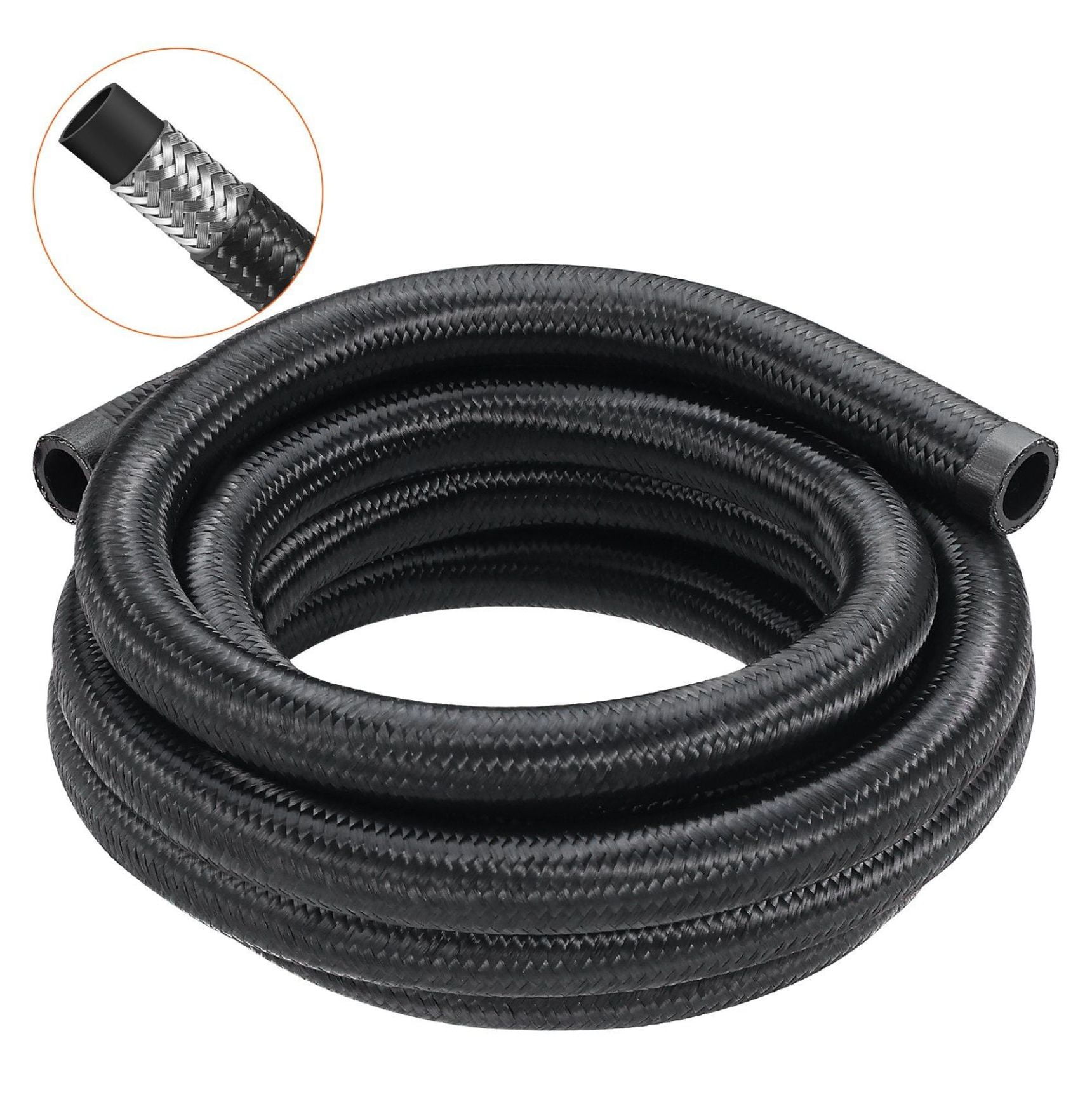 10AN Fuel Line Kit, 10ft Braided Fuel Hose, 0.55" Fuel Line with 7 Fittings, Oil/Gas/Diesel Compatible, Stainless Steel, Black