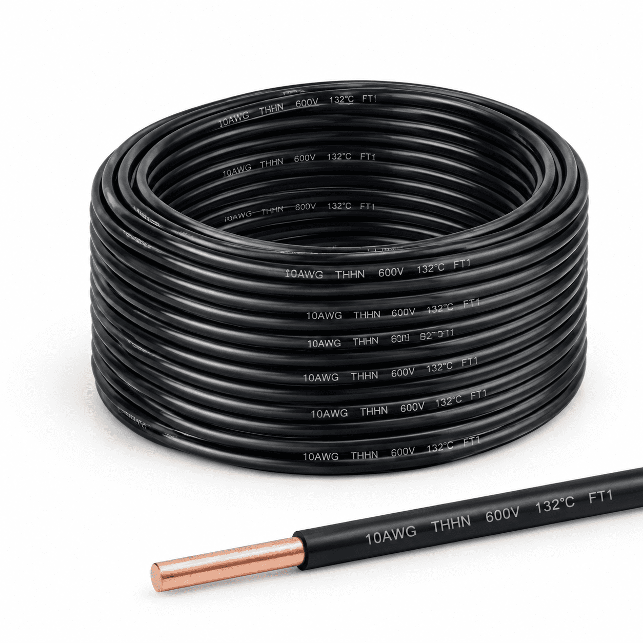 10AWG 100FT Black THHN Solid OFC Copper Electrical Wire with Nylon ...