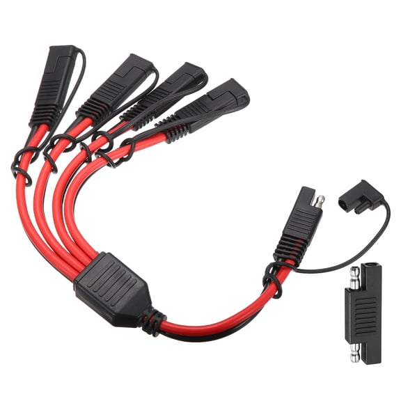 10AWG SAE Y Splitter Connector Cable, 1 to 4 SAE Extension Cable 0.8 ft with Waterproof Caps & Polarity Reverse Adapter for Solar Panel