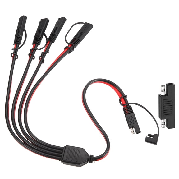 10AWG SAE Y Splitter Connector Cable, 1 to 4 SAE Extension Cable 1.8 ft with Waterproof Caps & Polarity Reverse Adapter for Solar Panel