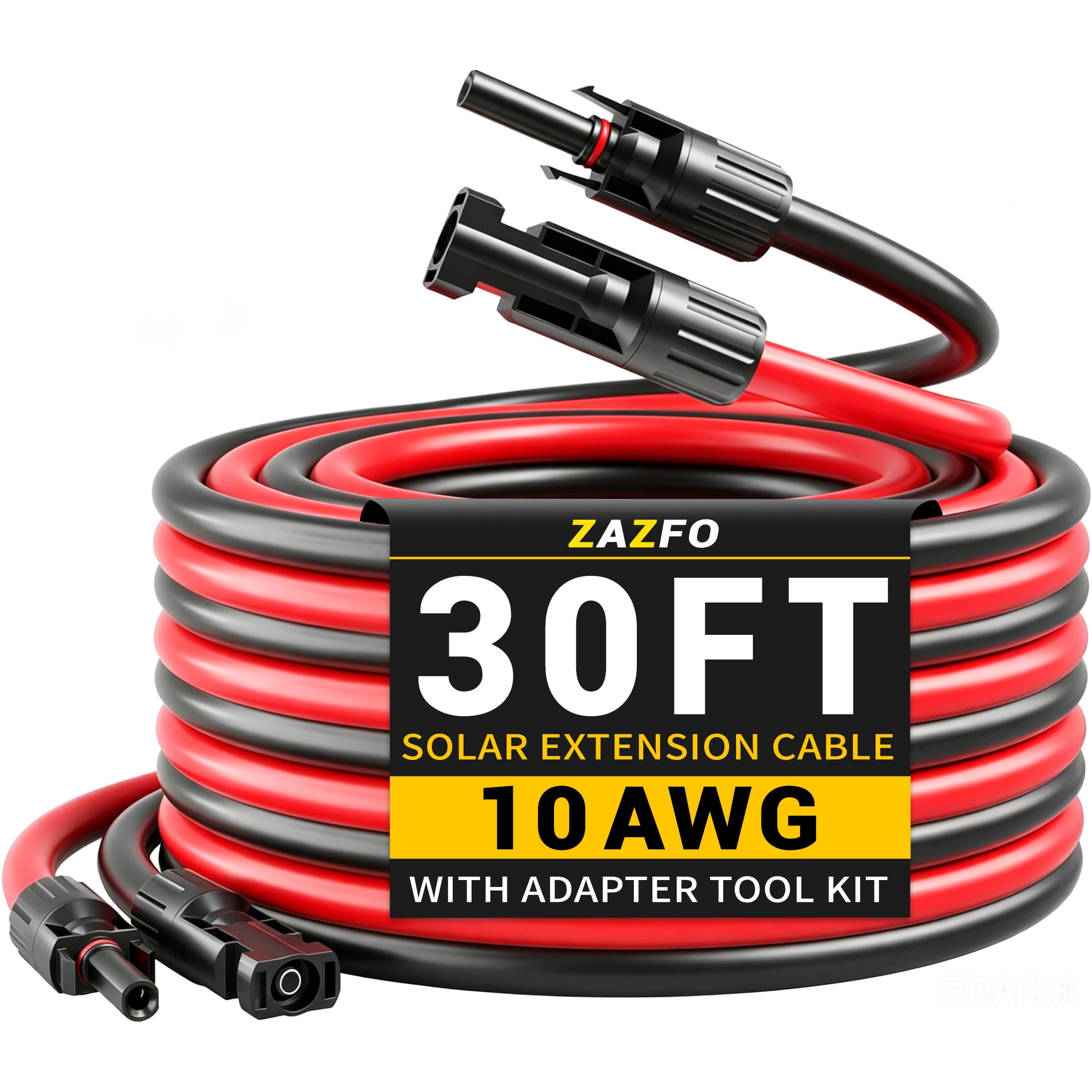 10AWG Solar Extension Cable Kit, 30FT Red + 30FT Black Wire with Male and Female Connectors