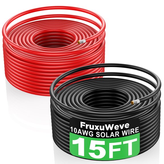 10AWG Solar Wire Red and Black Pair, Tinned Copper Solar Panel Cable for RV Boat Off Grid, 15FT