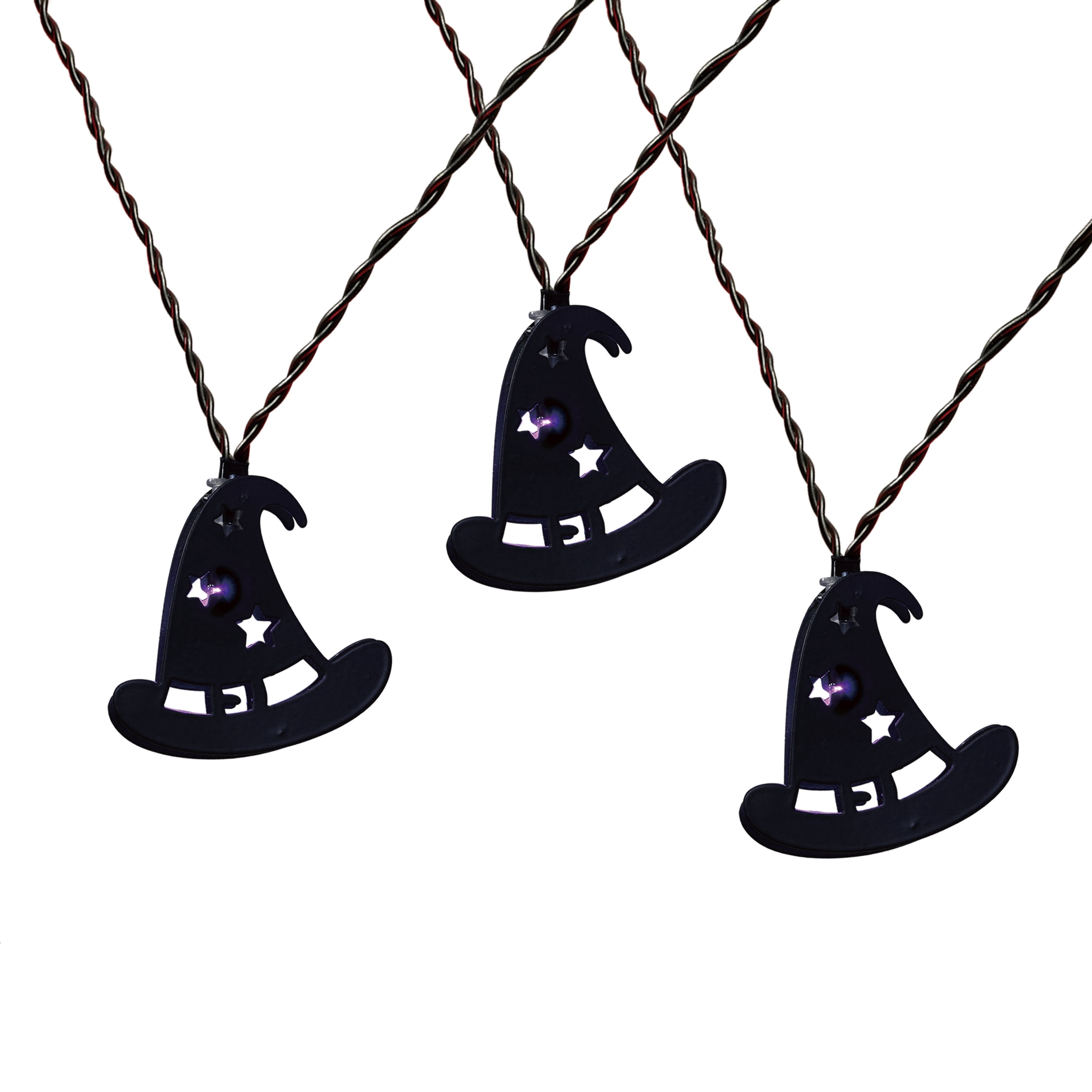 Indoor 10-Count Battery-Operated LED Metal Witch Hat String Lights, Purple, 4.5', Halloween by Way To Celebrate