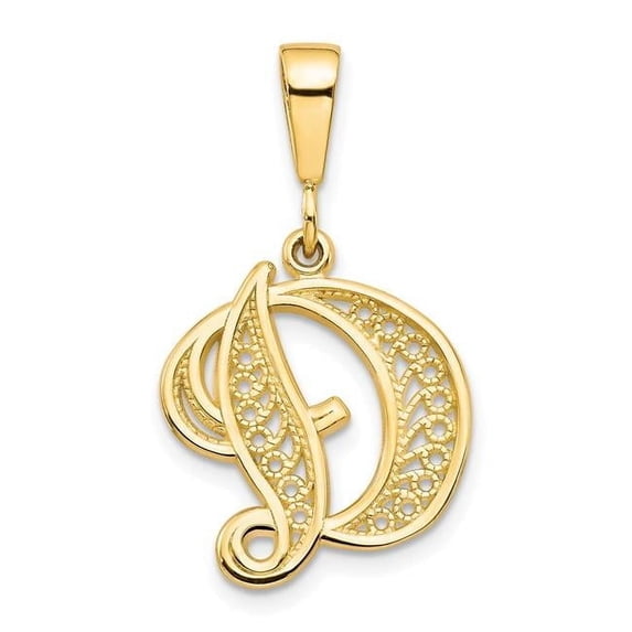 10C242-D 10K Yellow Gold Filigree Initial D Pendant