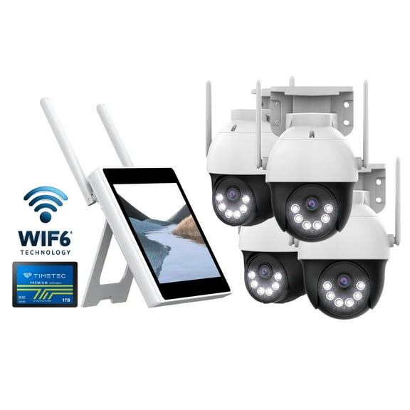 10CH WiFi6 NVR w/10.1-Inch Monitor, 1TB Flash drive & 3Mega Pixel Pan-Tilt Floodlight Cameras | Audio Siren (4 Pan-tilt)