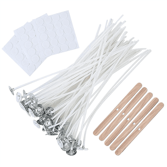 10CM Bulk Candle Wicks 100 Pcs with Wick Stickers and Wooden