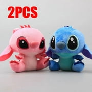 10CM Lilo & Stitch Couple Models Cartoon Stuffed Plush Dolls Anime Plush Baby Toys Pendant Toys Kawaii Kids Birthday Gift, Pink+Blue