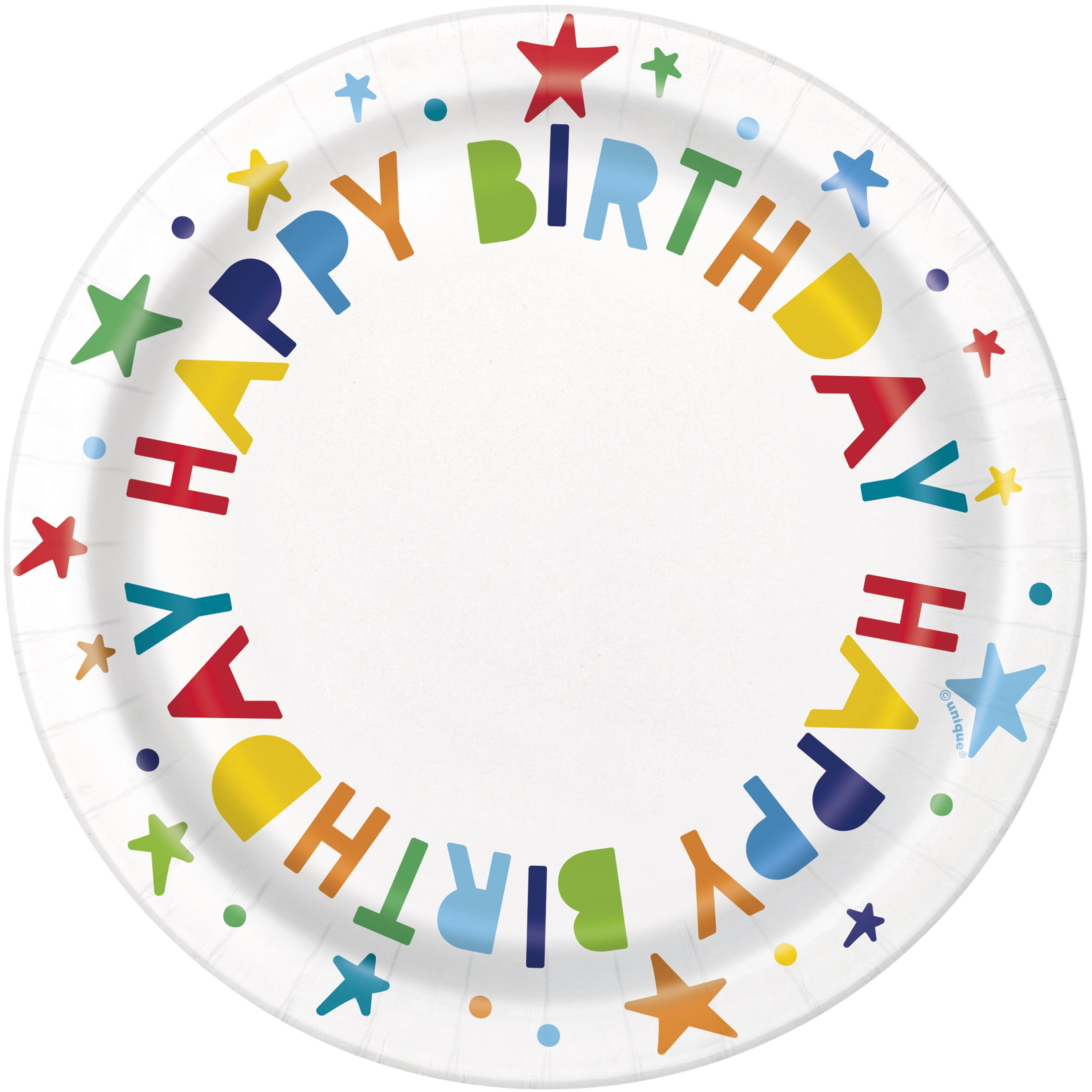 Happy Birthday Disposable Round Paper Plates, 7", Multicolor, 10 Count, by Way To Celebrate