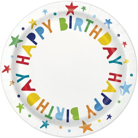 Happy Birthday Disposable Round Paper Plates, 7", Multicolor, 10 Pieces, by Way To Celebrate