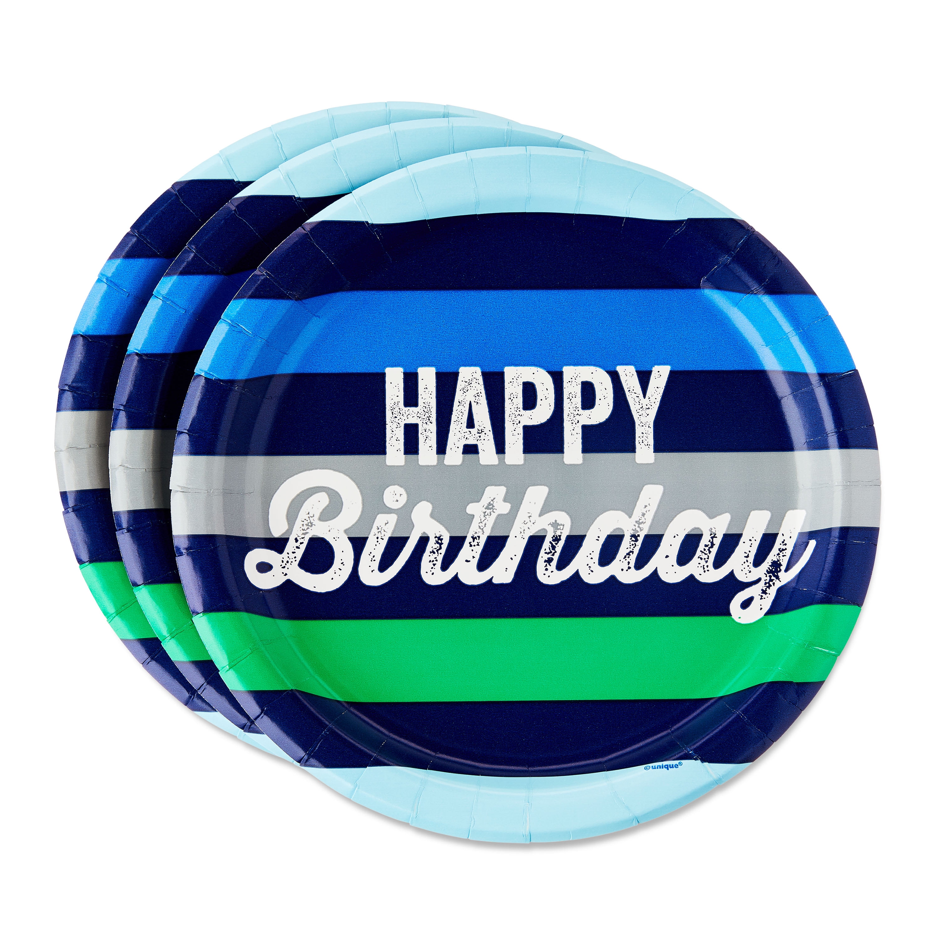 Striped Happy Birthday Disposable Paper Plates, 9", Blue/Green, 10 Count, by Way To Celebrate