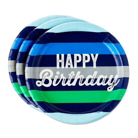 Striped Happy Birthday Disposable Paper Plates, 9", Blue/Green, 10 Count, by Way To Celebrate