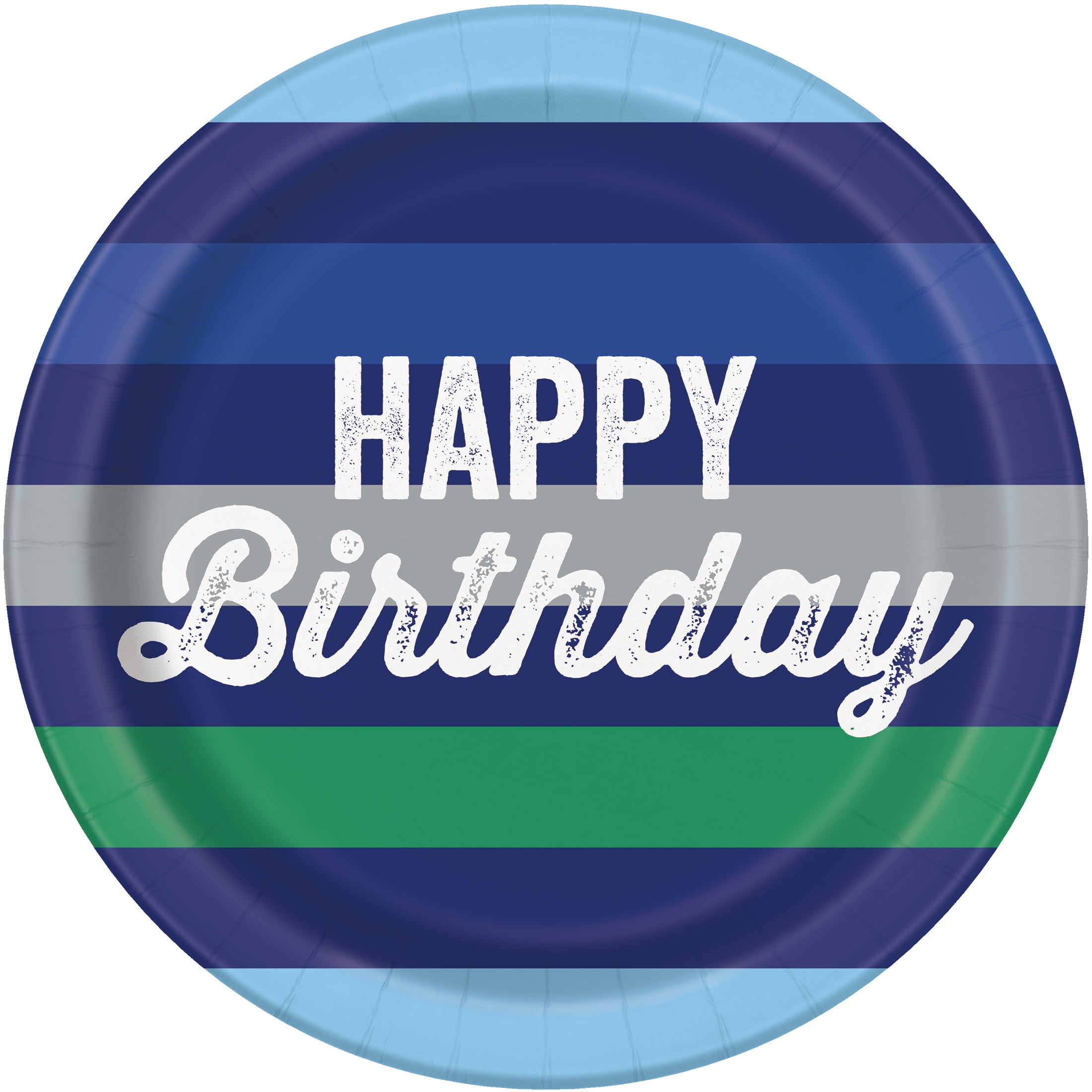 Striped Happy Birthday Disposable Paper Plates, 9", Blue/Green, 10 Pieces, by Way To Celebrate