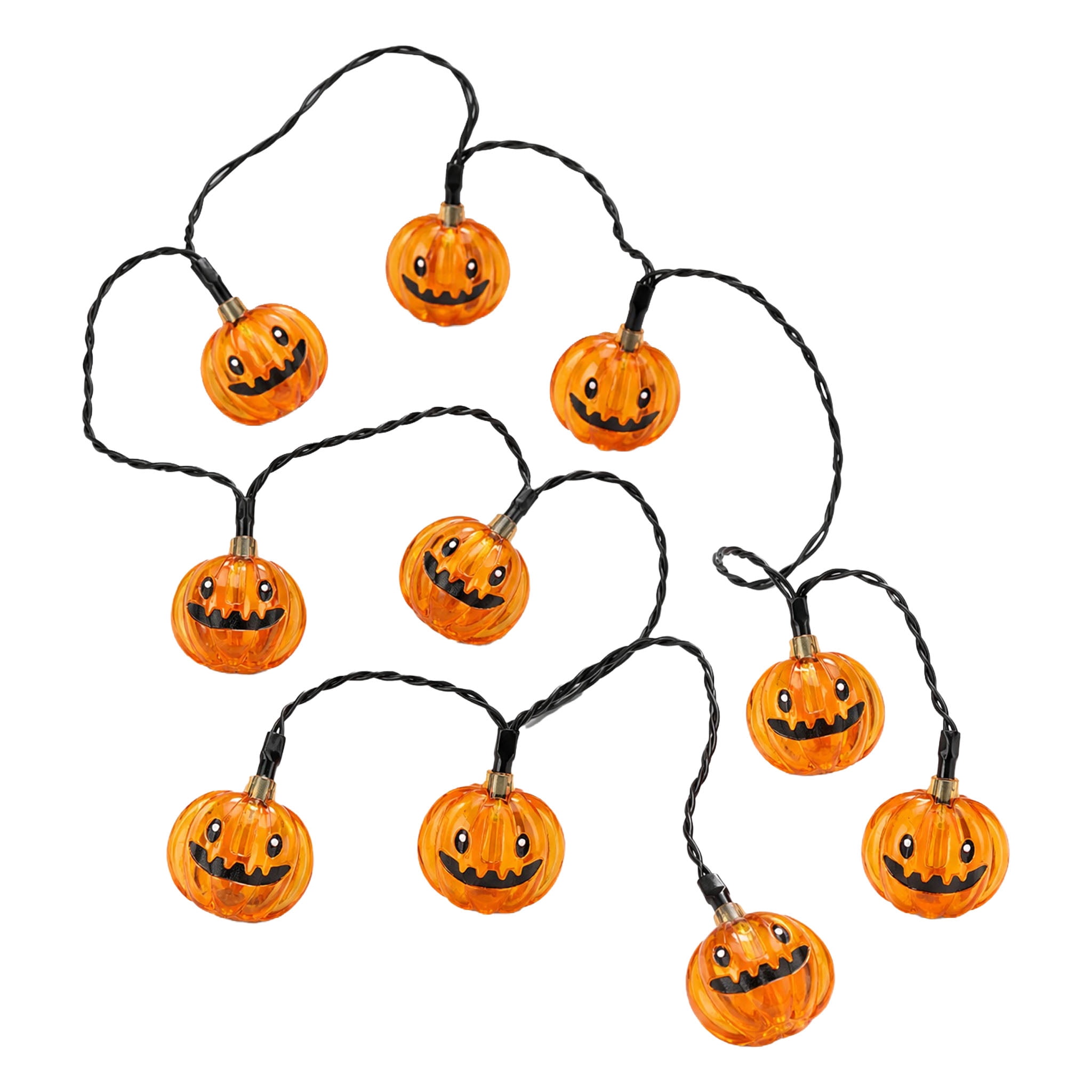Indoor 10-Count Battery-Operated LED Pumpkin String Lights, Orange, 3', Halloween by Way To Celebrate